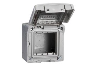 Weatherproof 2-Gang IP55 Surface Mount Box with Lid – Gray